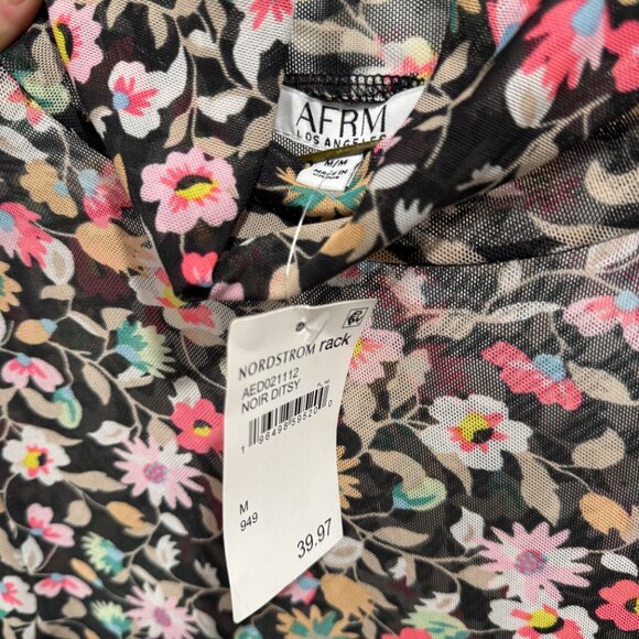 AFRM Los Angeles Marni Turtleneck Long Sleeve Floral Mesh Dress - Picture 3 of 3